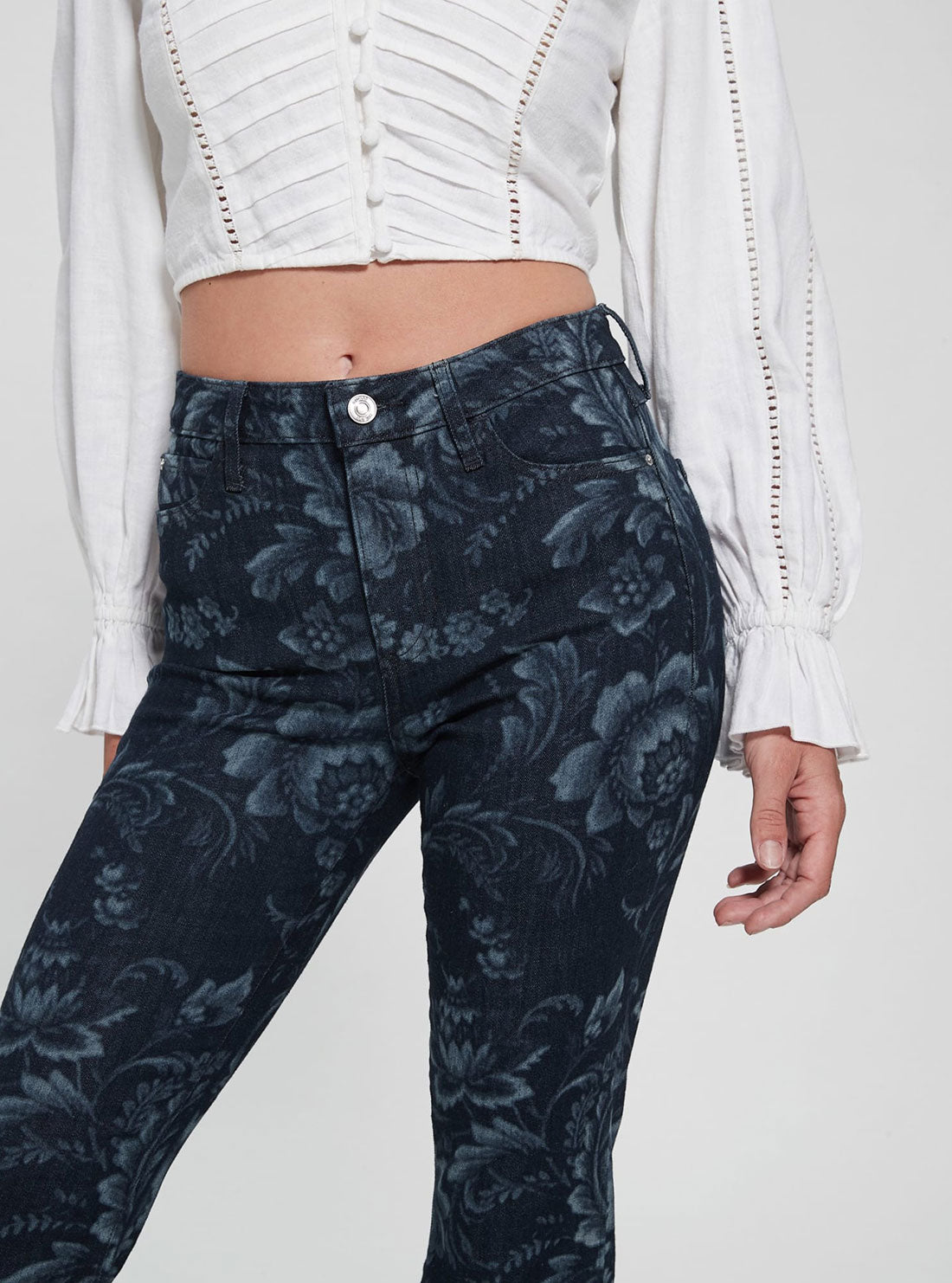 Eco High-Rise Flare Adeline Denim Jeans In Wild Flower Print Wash
