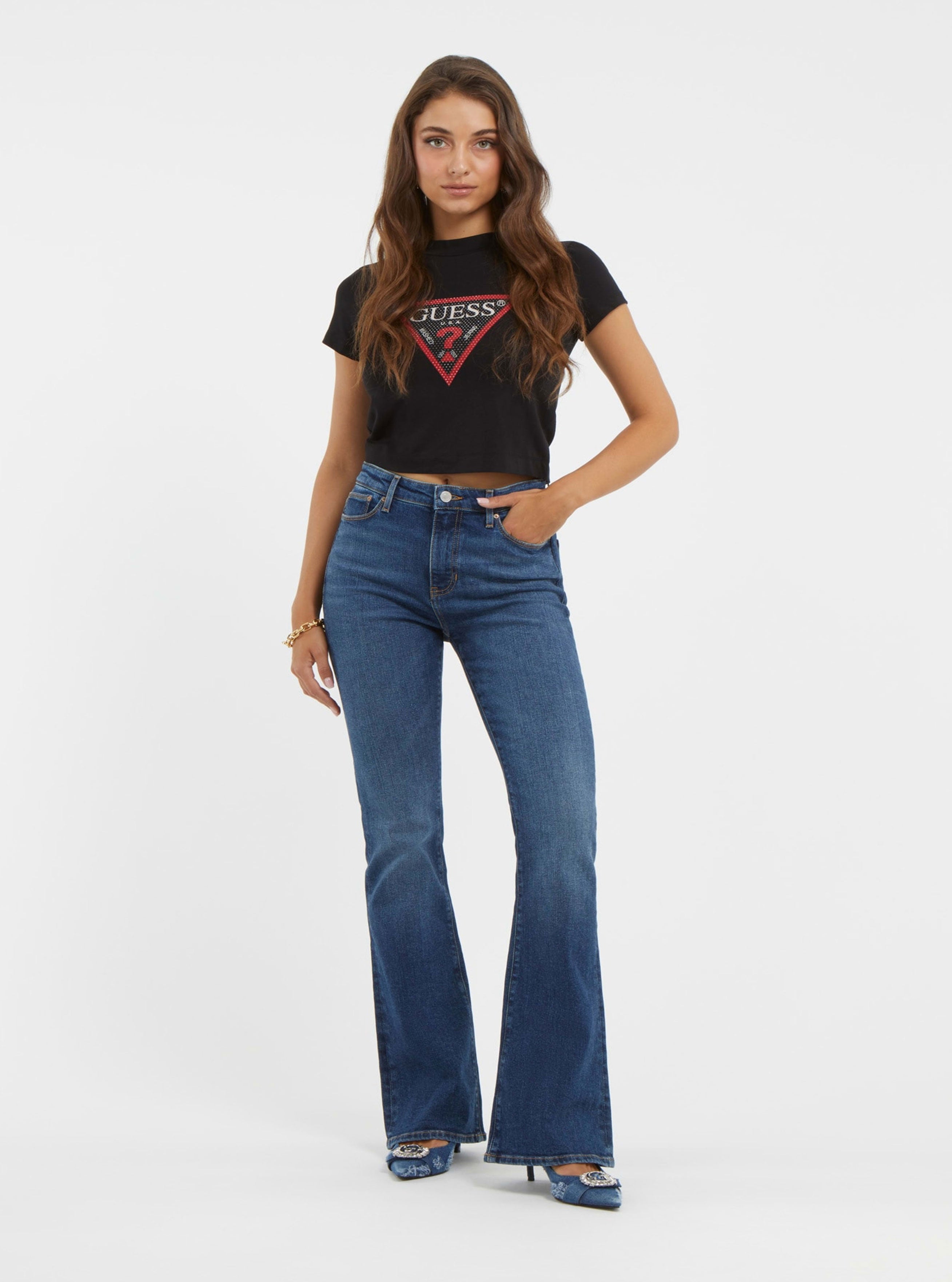 High-Rise Sexy Flare Leg Denim Jeans In Harrison Blue Wash