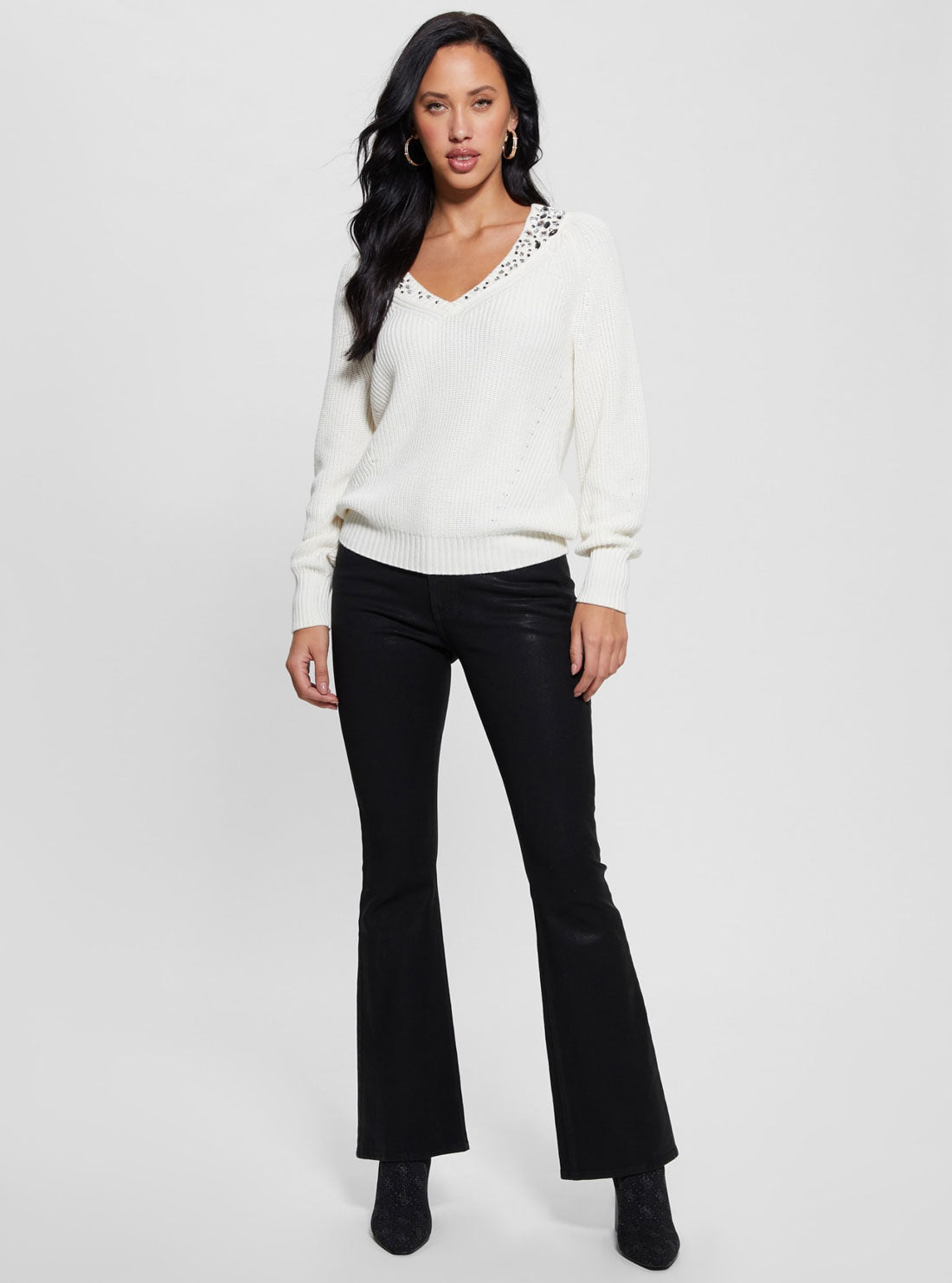 White Davina Long Sleeve Knit Top