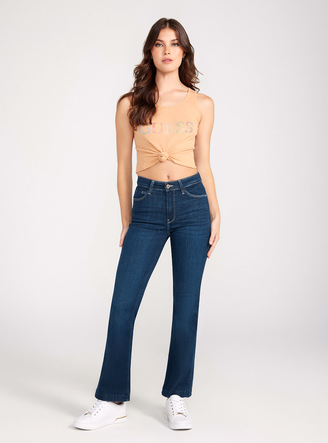 Mid-Rise Sexy Bootleg Cut Denim Jeans In Dark Wash