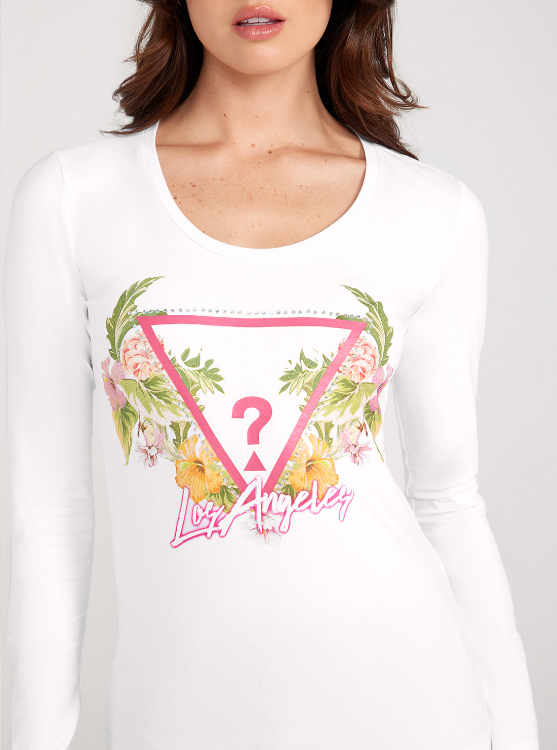 White Long Sleeve Triangle Flower T-Shirt