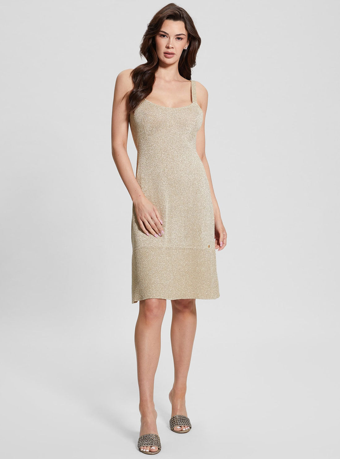 Beige Blanco Lurex Marion Knit Mini Dress