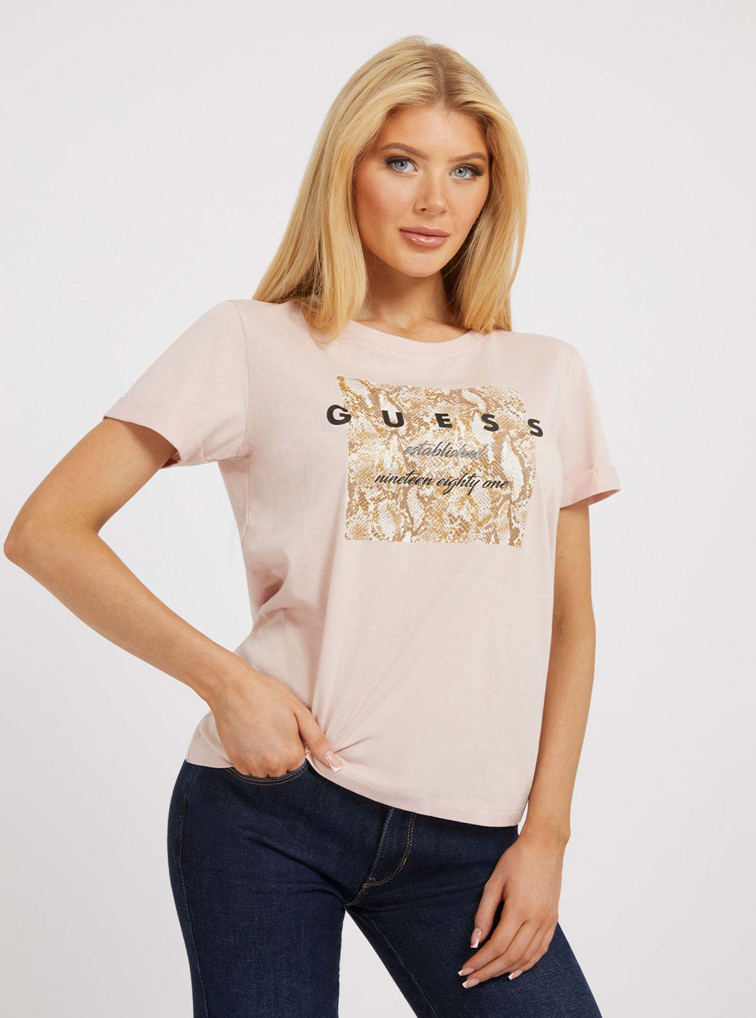 Light Pink Python Print T-Shirt