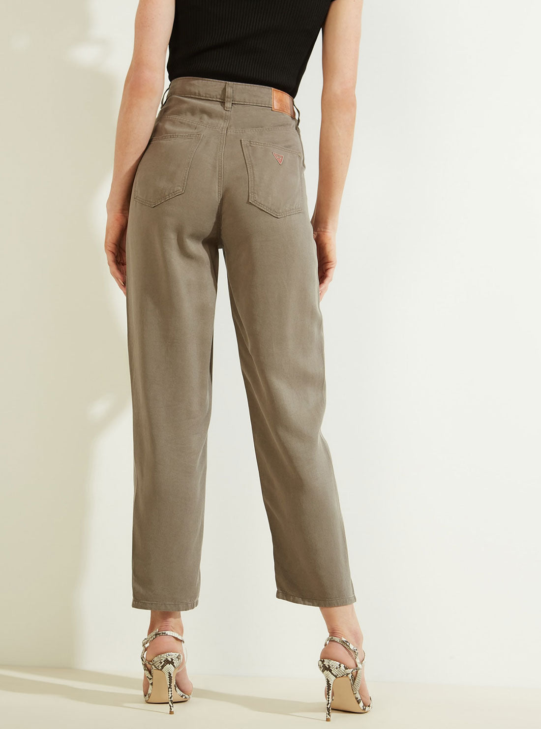 Eco High-Rise Straight Leg Denim Mom Jeans in Green Khaki